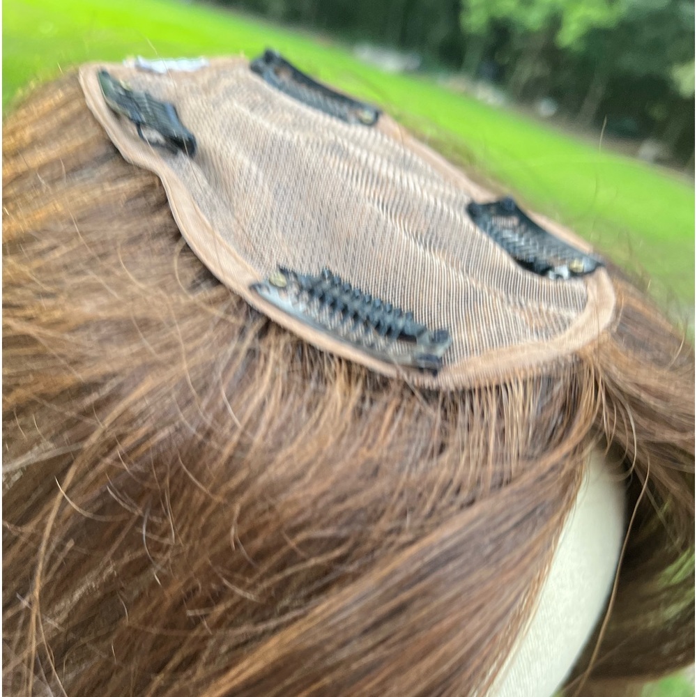 HAIR TOPPER CHIN LENGTH SOFT QUALITY RED AND BROWN SYNTHETIC FIBER CLIP IN HAIR - Picture 4 of 15